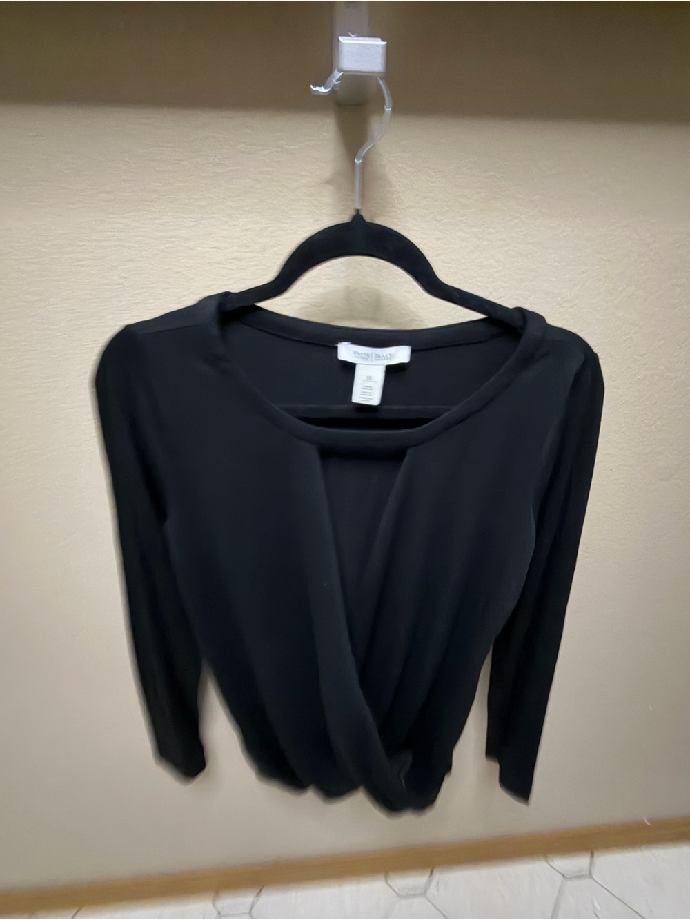 White House Black Market Black Draped Twist-Front Blouse